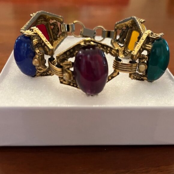 Vintage Gold-tone Multi-stone Bracelet - Picture 2 of 13